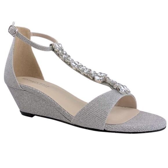 Touch Ups BEATRIX Metallic Silver Gemstone Sparkle Wedge Sandals- Benjamin Walk - Picture 1 of 16